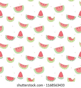 Seamless Pattern of Hand Drawn Watermelon on White Background