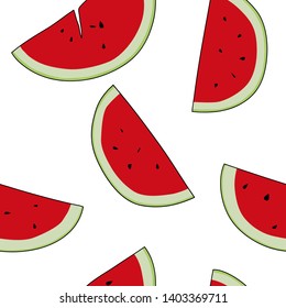Seamless pattern with hand drawn watermelon slices
