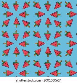 Seamless pattern with hand drawn watermelon on funny background vector illustration. Cute cartoon fruit print.

