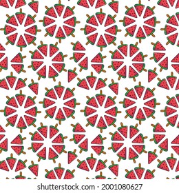 Seamless pattern with hand drawn watermelon on white background vector illustration. Cute cartoon fruit print.