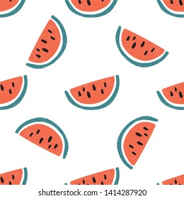 Seamless pattern with hand drawn watermelons. Childish texture for fabric, textile, vector fill. Vector background 