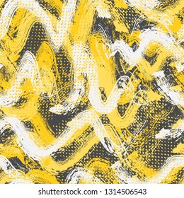 Seamless Pattern With Hand Drawn Waves. Abstract Grunge Background With Wavy Brush Strokes.