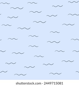 Seamless pattern with hand drawn waves on blue background. Vector illustration