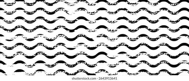 Seamless pattern with hand drawn waves. Abstract background with wavy brush strokes. Black and white texture. Ornamental print for t-shirts. Ornament for wrapping paper vector eps 10