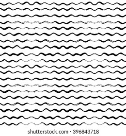 Seamless pattern with hand drawn waves. Abstract background with wavy brush strokes. Black and white texture. Ornamental print for t-shirts. Ornament for wrapping paper.