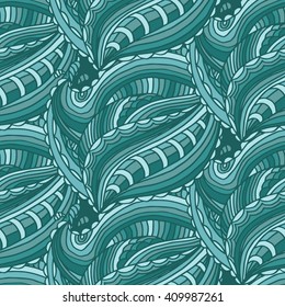 Seamless pattern with hand drawn waves and lines .Vector illustration