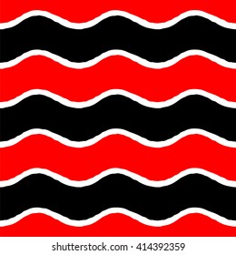 Seamless pattern. Hand drawn waves. Red, white and black color. Vector illustration
