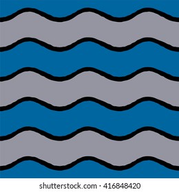 Seamless pattern. Hand drawn waves. Vector illustration