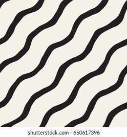 Seamless pattern with hand drawn waves. Abstract background with wavy brush strokes lattice. Black and white freehand lines texture.
