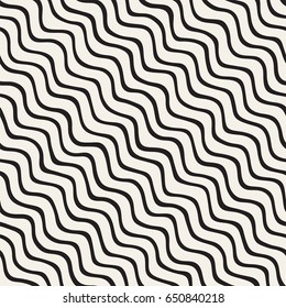 Seamless pattern with hand drawn waves. Abstract background with wavy brush strokes lattice. Black and white freehand lines texture.