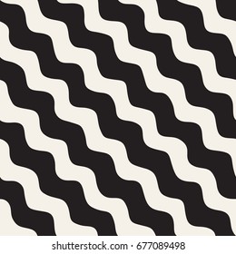 Seamless pattern with hand drawn waves. Abstract background with wavy brush strokes lattice. Black and white freehand lines texture.