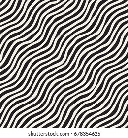 Seamless pattern with hand drawn waves. Abstract background with wavy brush strokes lattice. Black and white freehand lines texture.