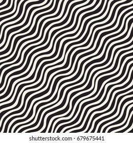 Seamless pattern with hand drawn waves. Abstract background with wavy brush strokes lattice. Black and white freehand lines texture.