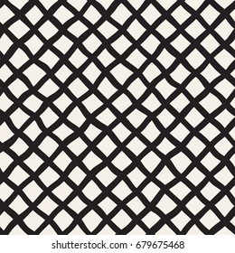 Seamless pattern with hand drawn waves. Abstract background with wavy brush strokes lattice. Black and white freehand lines texture.