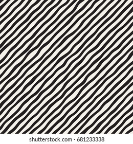 Seamless pattern with hand drawn waves. Abstract background with wavy brush strokes lattice. Black and white freehand lines texture.