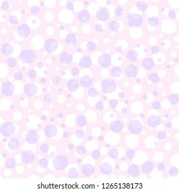 Seamless pattern. Hand drawn white lilac spots of various sizes on a pink background. Abstract background.