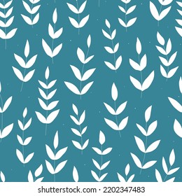 Patrón sin brillo con silueta blanca dibujada a mano de ramas y puntos. Patrón vectorial para el diseño textil, de papel y de otro tipo. 