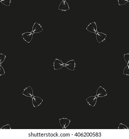 Seamless pattern with hand drawn white bow-ties on a black background. Vector illustration. Decorative texture.