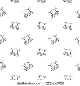 Seamless pattern hand drawn wifi router. Doodle black sketch. Sign symbol. Decoration element. Isolated on white background. Flat design. Vector illustration.