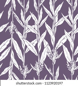 Seamless pattern with hand drawn wild flower with leaves. Vector illustration. Botanical pattern for textiles and wallpapers.