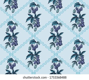 Seamless pattern with Hand drawn wild vine grapes ornamental decorative background. Vector pattern. Print for textile, cloth, wallpaper, scrapbooking