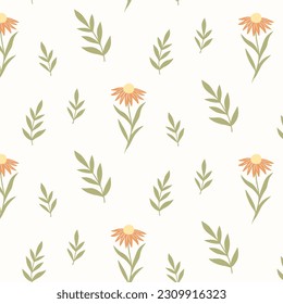 Patrón sin foco de las flores de doodle silvestres dibujadas a mano en un fondo aislado. Diseño para el día de la madre, Semana Santa, celebración de primavera y verano, reserva de recortes, textil, decoración doméstica, artesanía de papel.