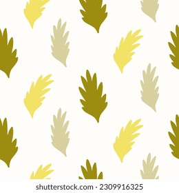 Seamless pattern of hand drawn wild leaves on isolated background. Design for mother’s day, Easter, springtime and summertime celebration, scrapbooking, textile, home decor, paper craft.