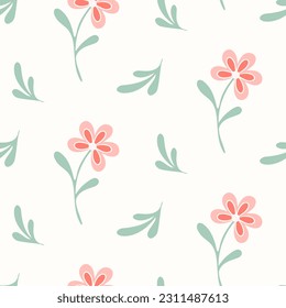 Seamless pattern of hand drawn of wild doodle flowers on isolated background. Design for mother’s day, Easter, springtime and summertime celebration, scrapbooking, textile, home decor, paper craft.