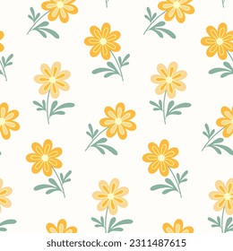 Seamless pattern of hand drawn of wild doodle flowers on isolated background. Design for mother’s day, Easter, springtime and summertime celebration, scrapbooking, textile, home decor, paper craft.