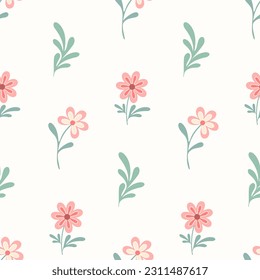 Seamless pattern of hand drawn of wild doodle flowers on isolated background. Design for mother’s day, Easter, springtime and summertime celebration, scrapbooking, textile, home decor, paper craft.