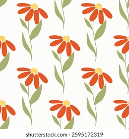 Seamless pattern of hand drawn wild doodle flowers on isolated background. Design for mother’s day, springtime and summertime celebration, scrapbooking, wedding invitation, textile, home decor.
