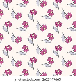 Seamless pattern of hand drawn wild doodle flowers on isolated background. Design for mother’s day, springtime and summertime celebration, scrapbooking, wedding invitation, textile, home decor.