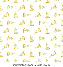Seamless pattern of hand drawn wild doodle flowers on isolated background. Design for mother’s day, springtime and summertime celebration, scrap booking, wedding invitation, textile, home decor.