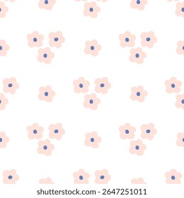 Seamless pattern of hand drawn wild doodle flowers on isolated background. Design for mother’s day, springtime and summertime celebration, scrap booking, wedding invitation, textile, home decor.