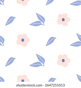 Seamless pattern of hand drawn wild doodle flowers on isolated background. Design for mother’s day, springtime and summertime celebration, scrap booking, wedding invitation, textile, home decor.