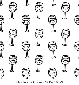 Seamless pattern hand drawn wine glass. Doodle black sketch. Sign symbol. Decoration element. Isolated on white background. Flat design. Vector illustration.