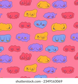Seamless pattern with Hand drawn woman breast collection. Colorful illustrations of breasts. Vector illustration	