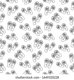 Seamless pattern with hand drawn women's shoes beach flip flops with a bow isolated on a white background. It can be used for decoration of textile, paper and other surfaces.