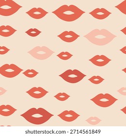 Nahtloses Muster mit handgezeichneten Frauenlippen. Farbige flache Vektorliebesymbole für das Valentinstag-Konzept.