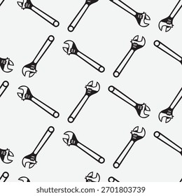 Seamless pattern hand drawn wrench. Sign symbol. Decoration element. Isolated on white background. Flat design. Vector illustration