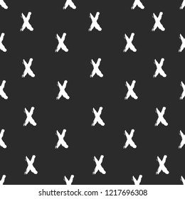 Seamless pattern with hand drawn x marks on black background