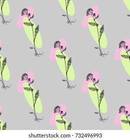 Seamless pattern with hand drawn yarrow on a grey background. Vector swatch