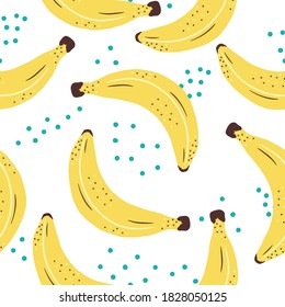 Seamless pattern with hand drawn yellow bananas in white background. Doodle, simple illustration. It can be used for decoration of textile, paper and other surfaces.