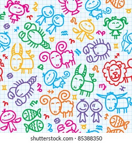 seamless pattern with hand drawn zodiac signs