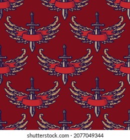 seamless pattern of  hand drawned vintage emblem