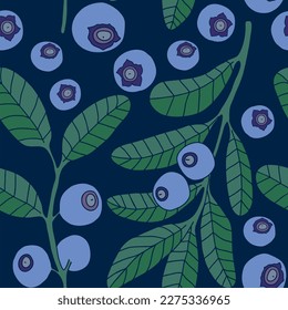 Seamless pattern Hand drew blueberry botanical elements.
