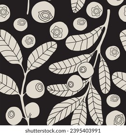 Seamless pattern Hand drew blueberry botanical elements.

