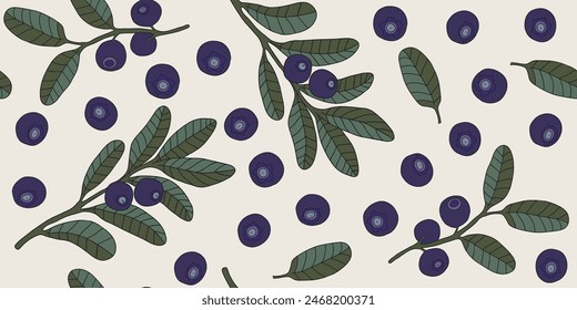 Seamless pattern Hand drew blueberry botanical elements
