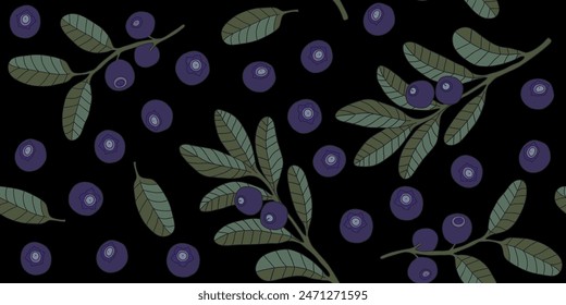 Seamless pattern Hand drew blueberry botanical elements
