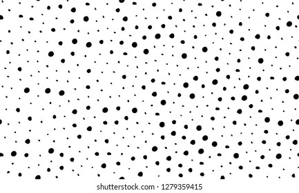 Seamless pattern hand drown spots, small polka dots. Random dots, snowflakes, circles. Background with black grain, dirt, dust on white. Grunge elements. Irregular chaotic abstract vector illustration